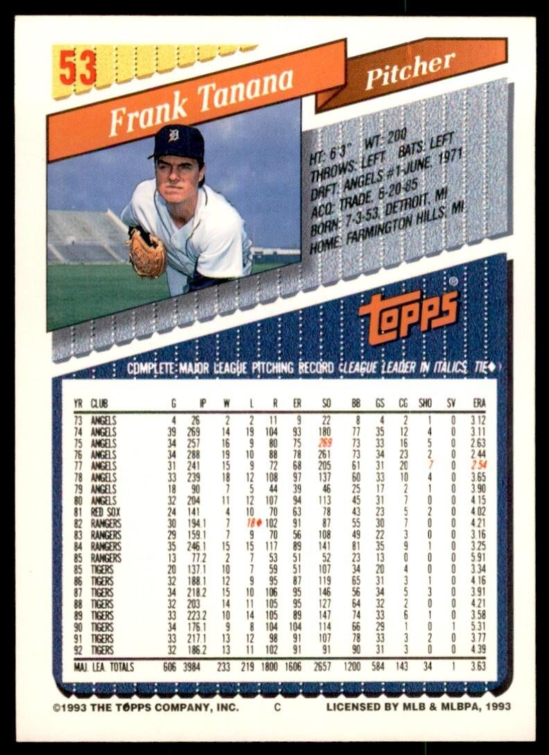 1993 Topps Gold Frank Tanana Detroit Tigers #53