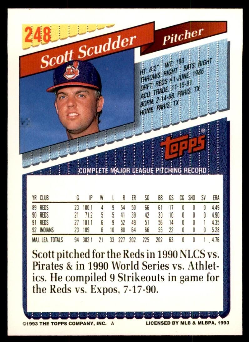 1993 Topps Gold Scott Scudder p Cleveland Indians #248
