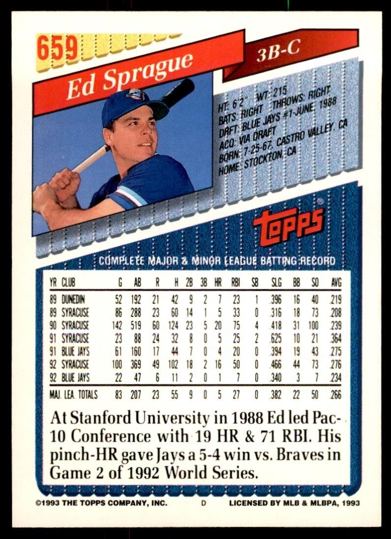 1993 Topps Gold Ed Sprague // Toronto Blue Jays #659