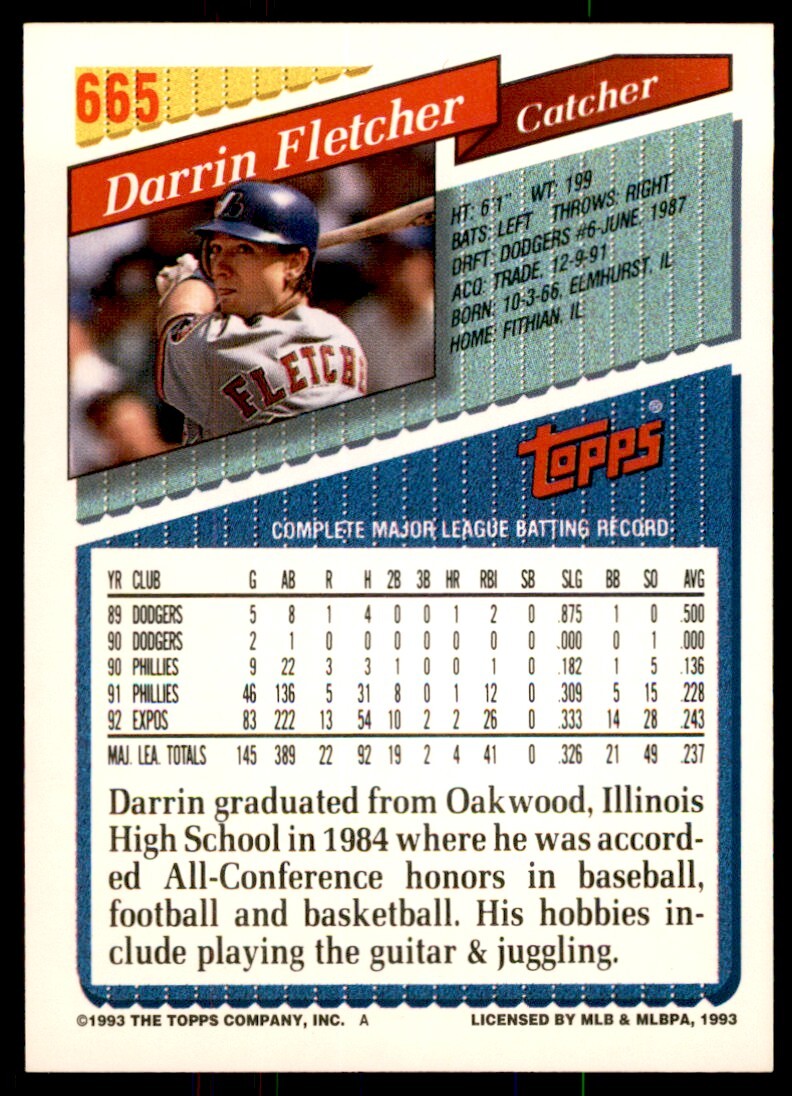 1993 Topps Gold Darrin Fletcher ball Montreal Expos #665
