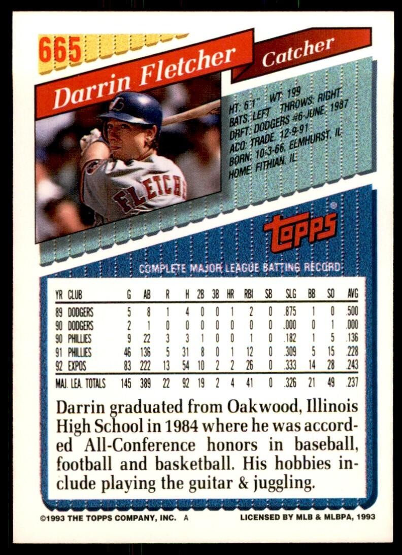 1993 Topps Gold Darrin Fletcher 24 Montreal Expos #665