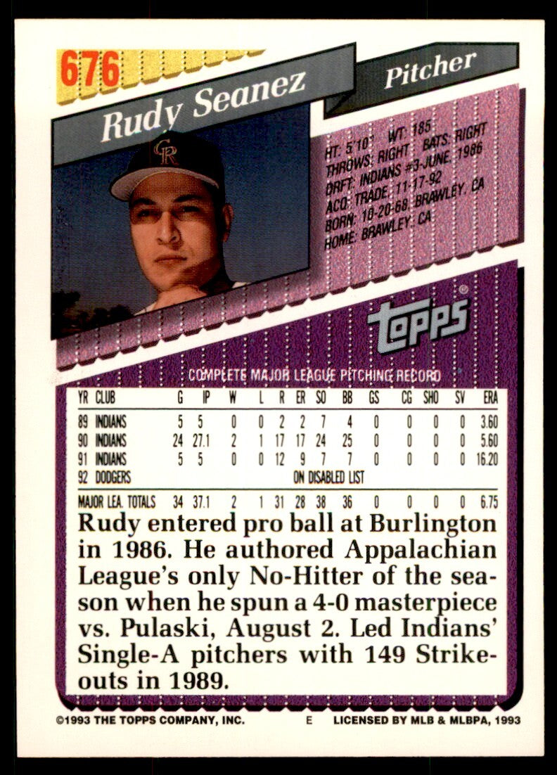1993 Topps Gold Rudy Seanez ball Colorado Rockies #676
