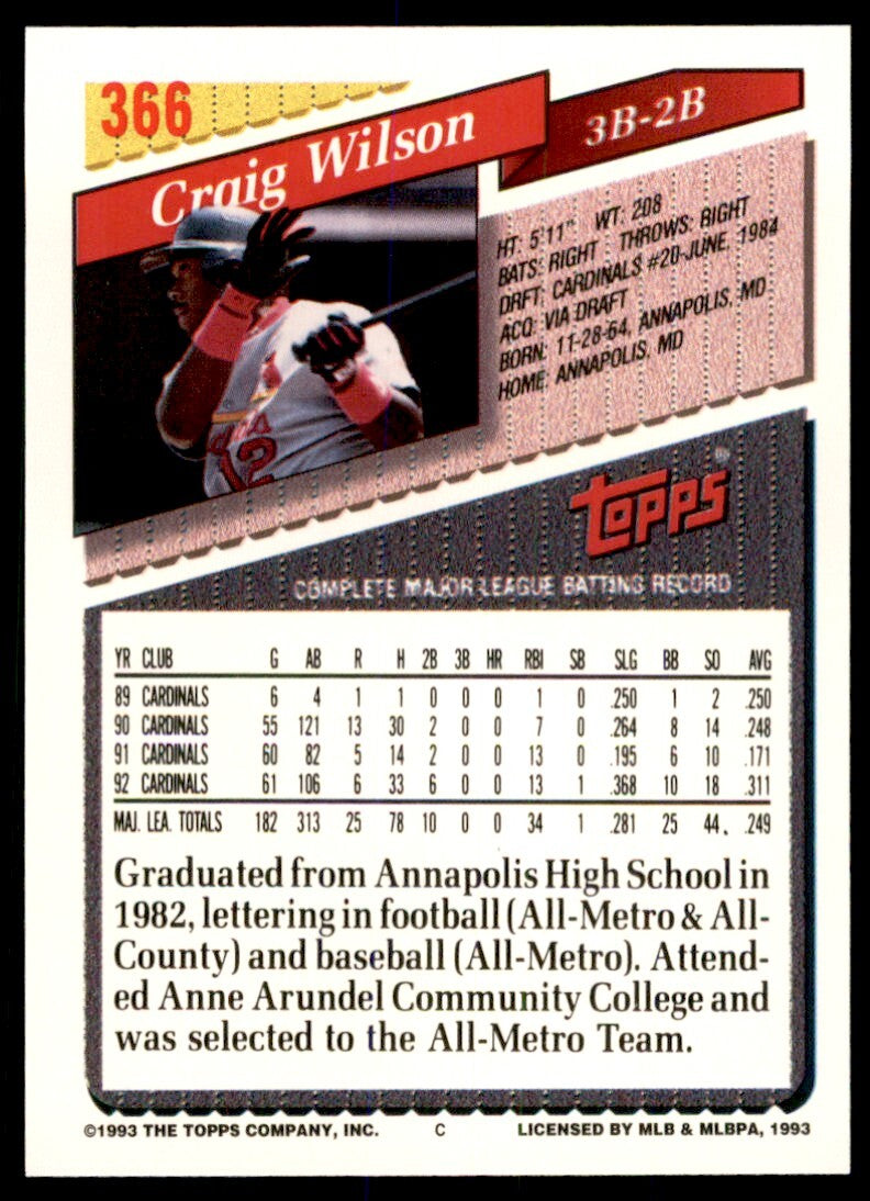 1993 Topps Gold Craig Wilson St. Louis Cardinals #366