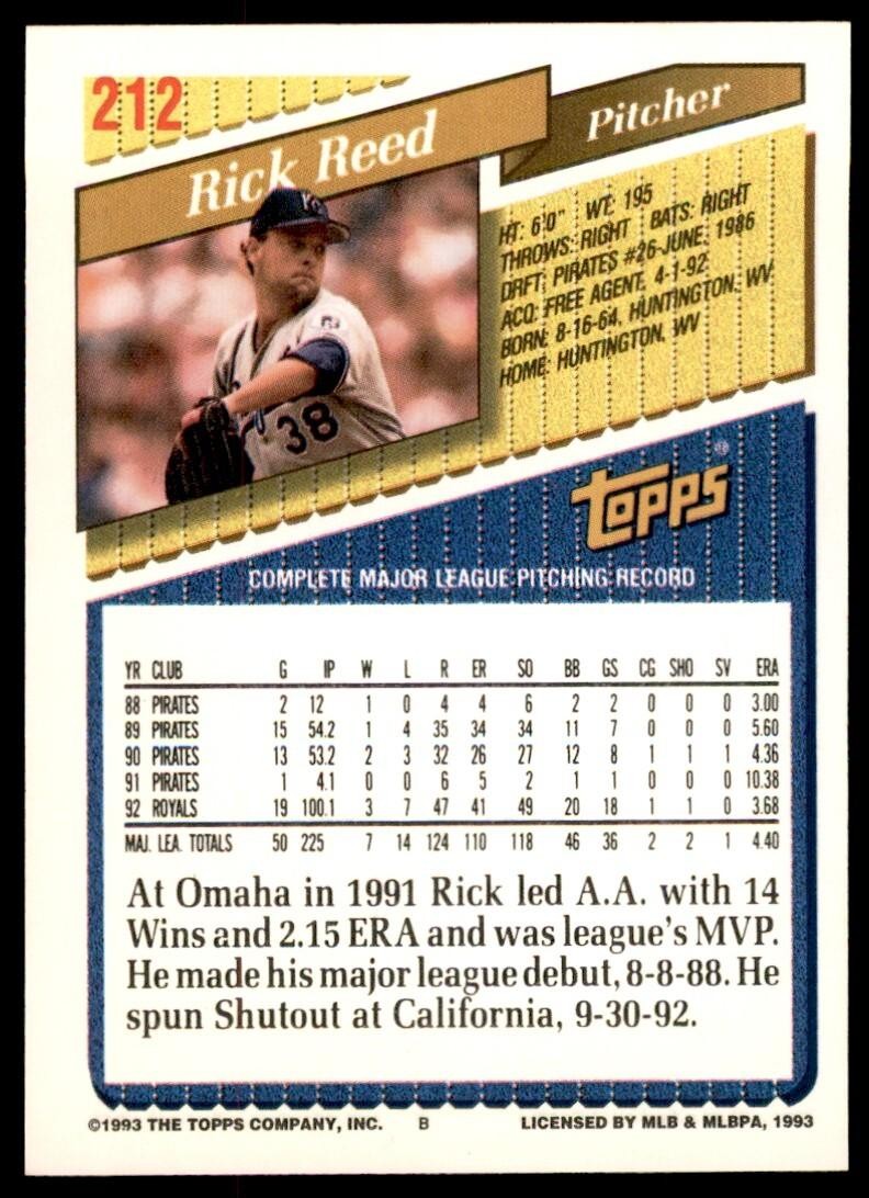 1993 Topps Gold Rick Reed Kansas City Royals #212