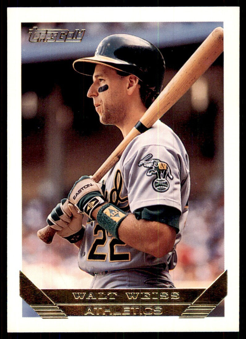 1993 Topps Gold Walt Weiss swinging Oakland Athletics #580