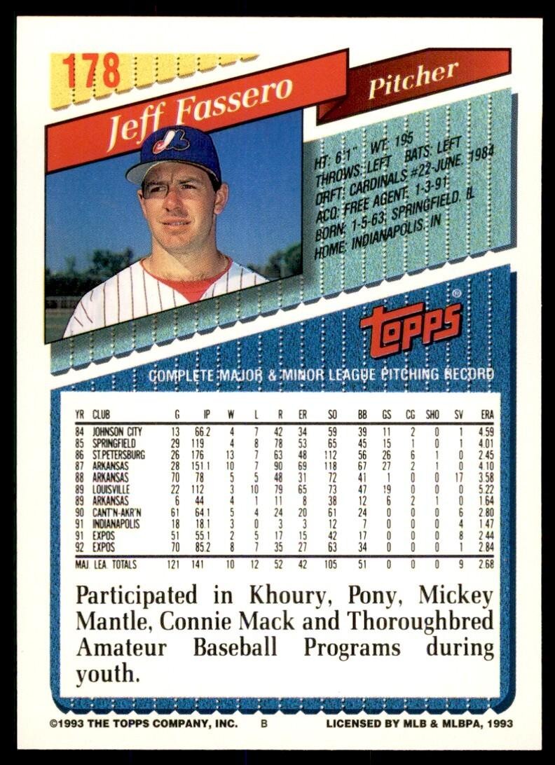 1993 Topps Gold Jeff Fassero // Montreal Expos #178