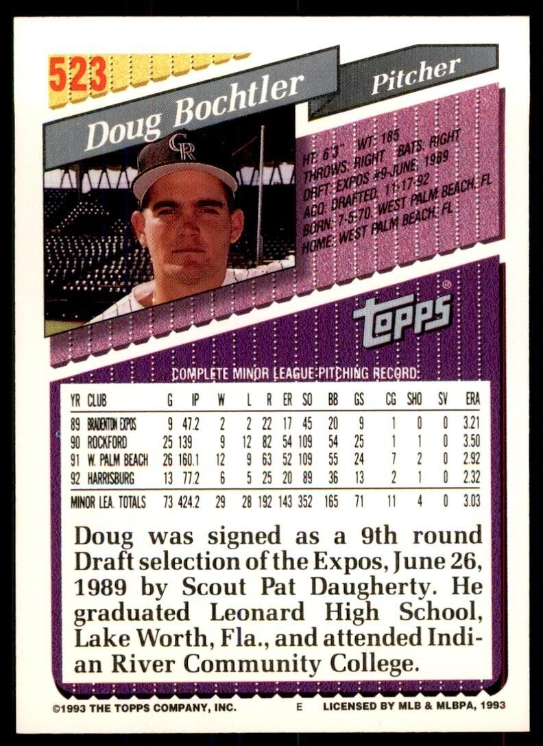 1993 Topps Gold Doug Bochtler p Colorado Rockies #523