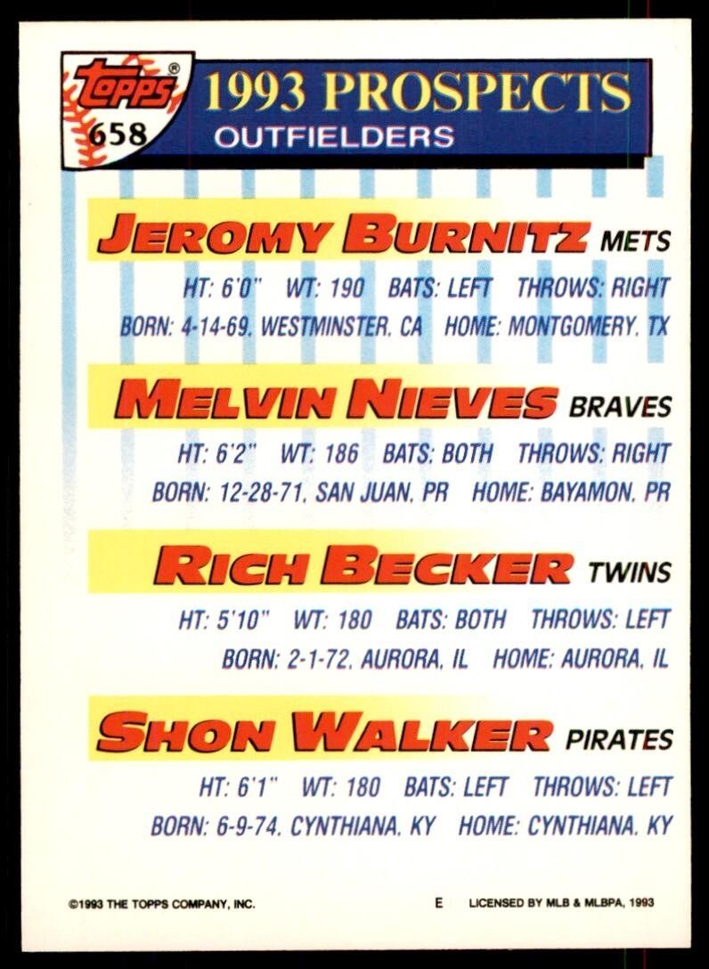 1993 Topps Gold Jeromy Burnitz/Melvin Nieves/Rich Becker/Shon Walker Rookie of