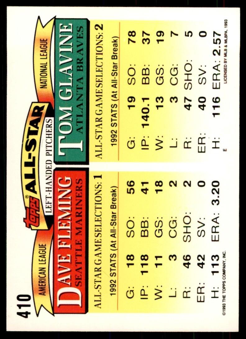 1993 Topps Gold Tom Glavine/Dave Fleming Atlanta Braves/Seattle Mariners #410