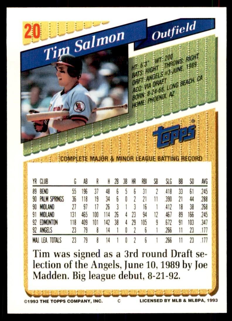 1993 Topps Gold Tim Salmon of California Angels #20