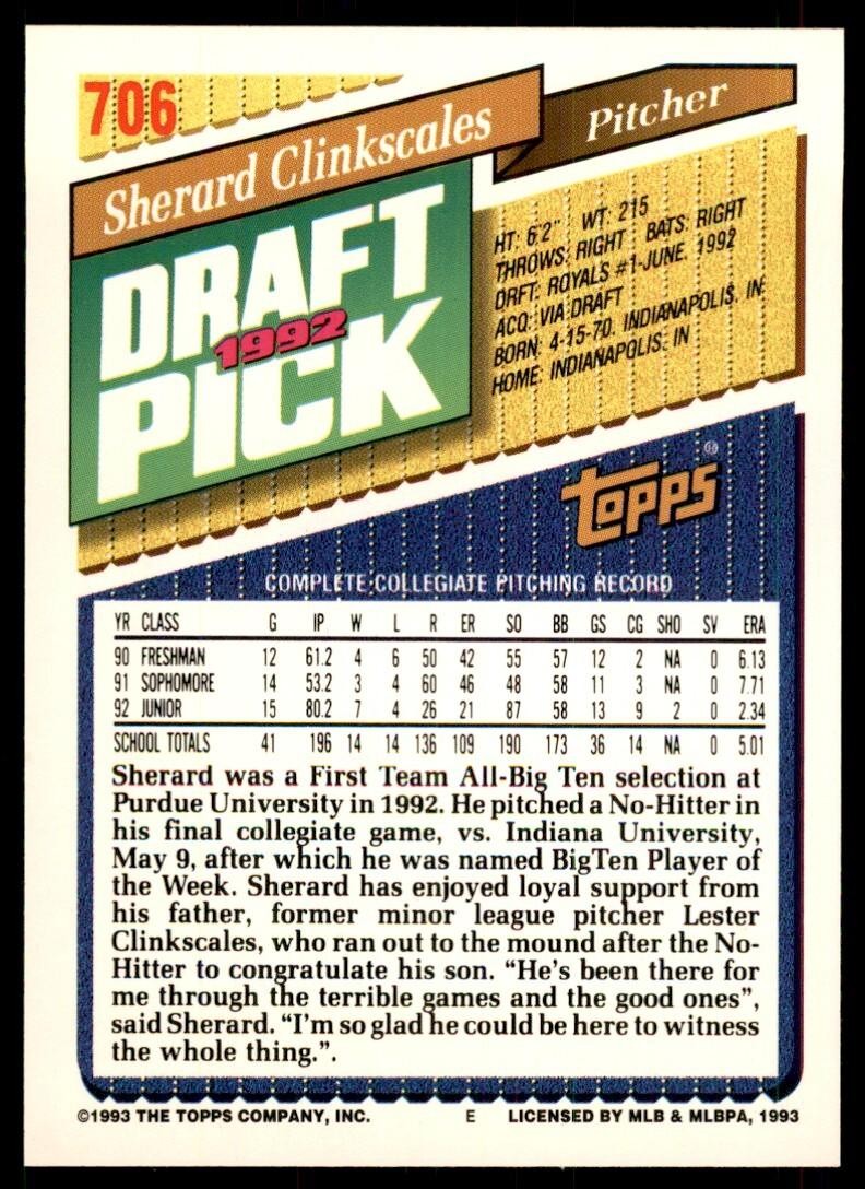 1993 Topps Gold Sherard Clinkscales Kansas City Royals #706