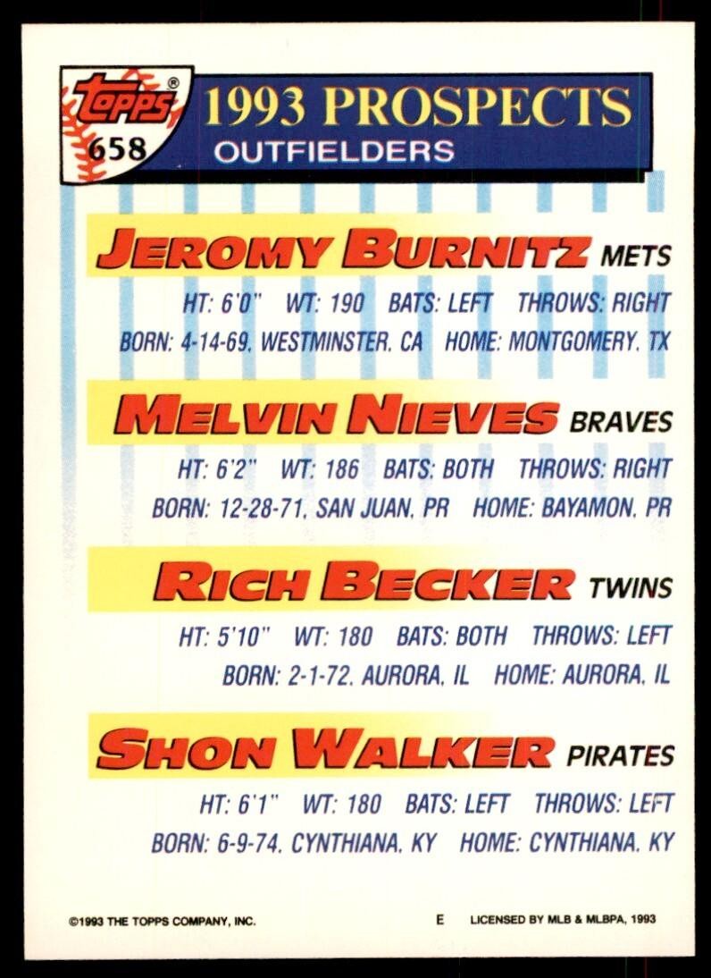 1993 Topps Gold Jeromy Burnitz/Melvin Nieves/Rich Becker/Shon Walker Rookie /