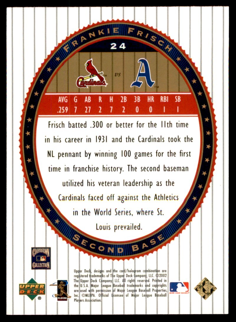 2002 Upper Deck World Series Heroes Frankie Frisch Baseball Card St. Louis