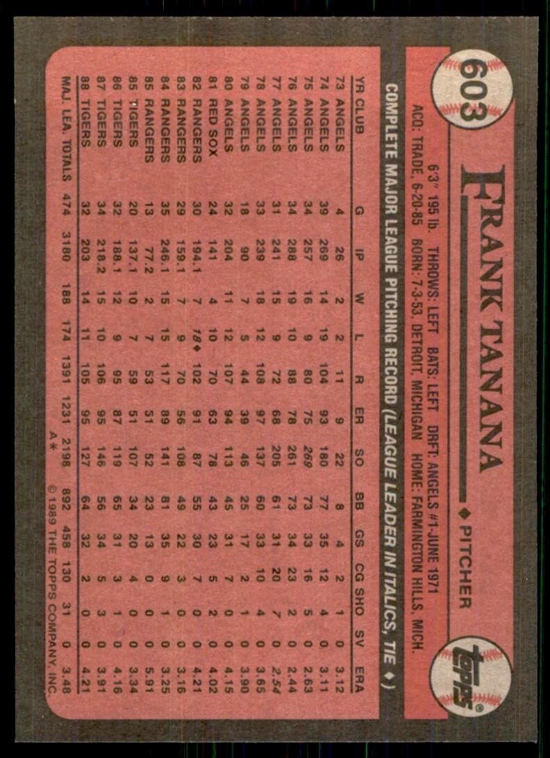 1989 Topps Frank Tanana B Baseball Cards #603