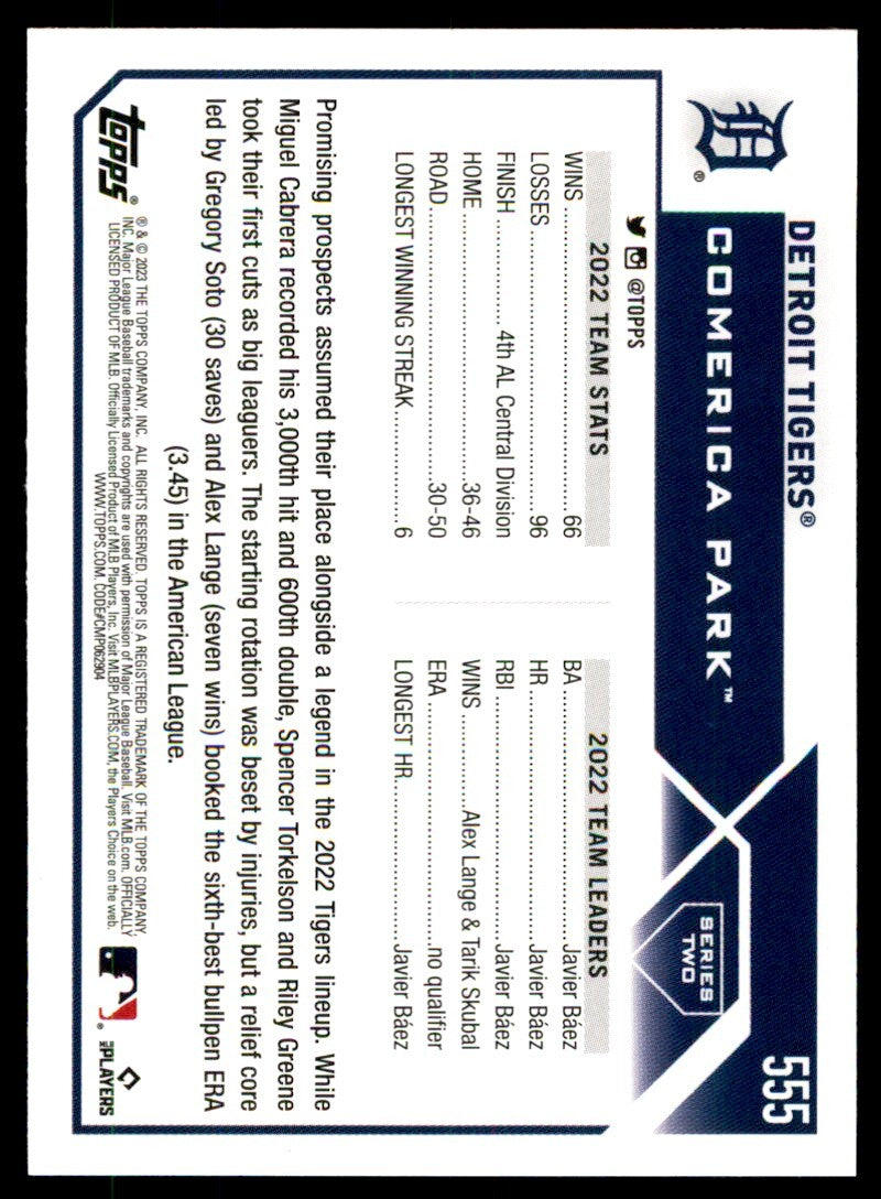 2023 Topps Detroit Tigers Baseball Card #555