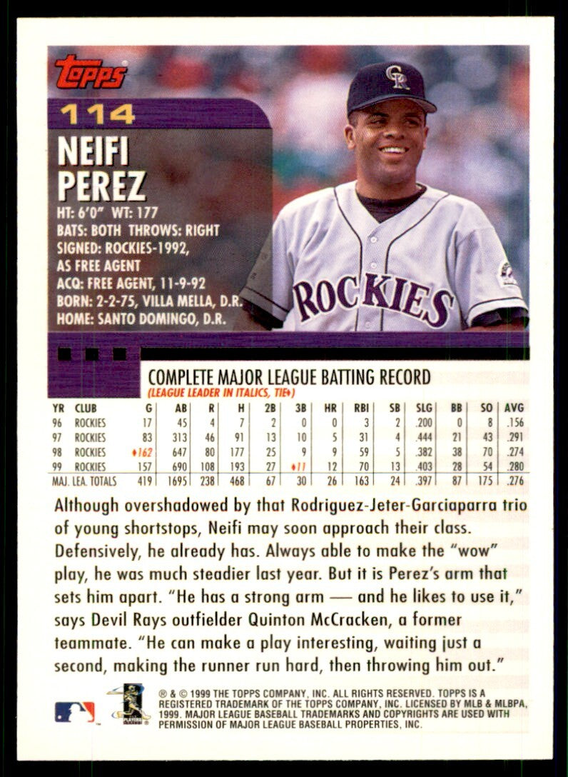 2000 Topps Baseball Card Neifi Perez Colorado Rockies #114