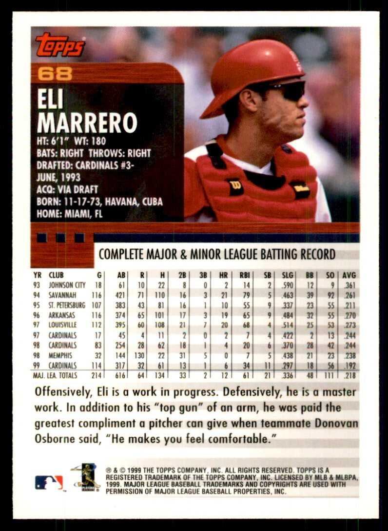2000 Topps Baseball Card Eli Marrero St. Louis Cardinals #68