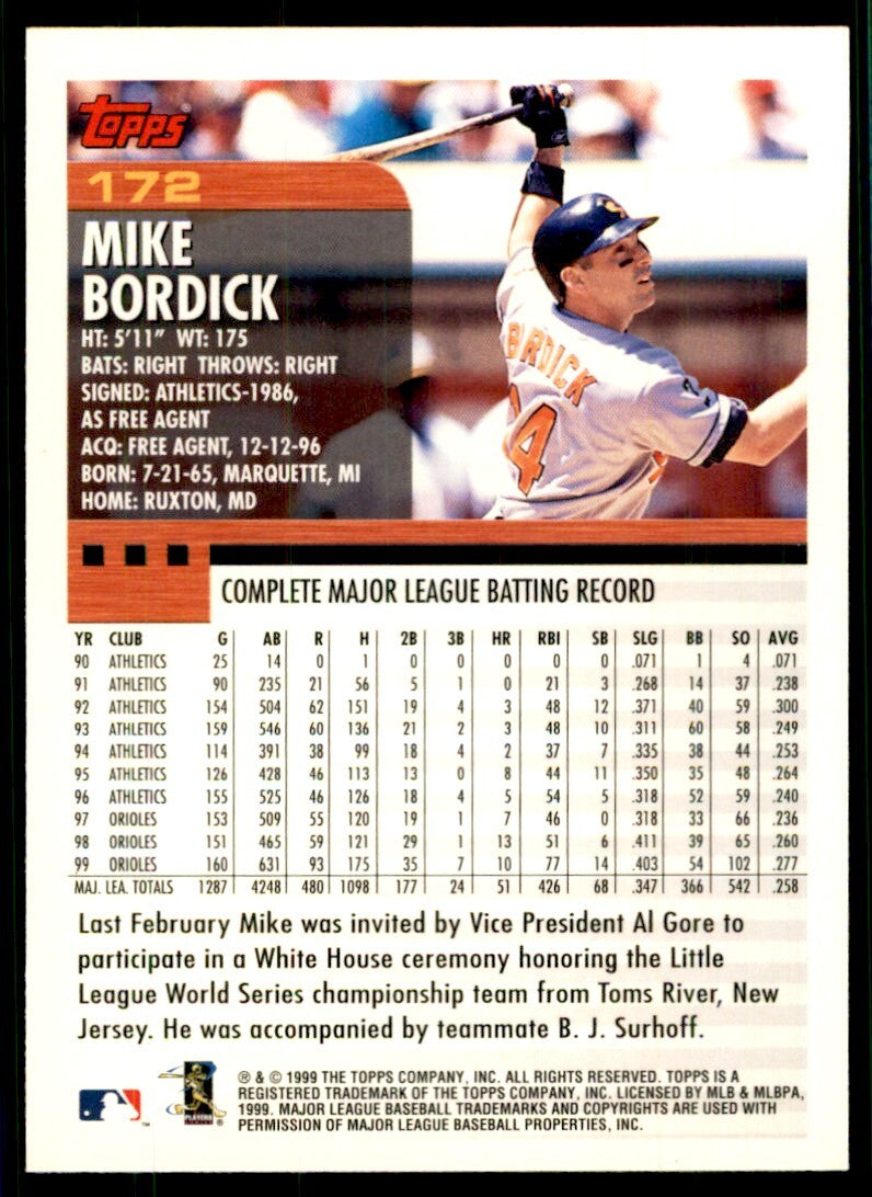 2000 Topps Mike Bordick Baseball Card A #172