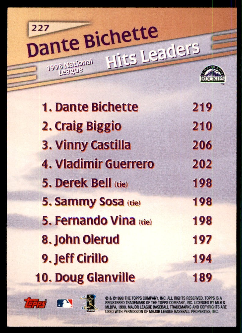 1999 Topps Baseball Card Dante Bichette Colorado Rockies #227