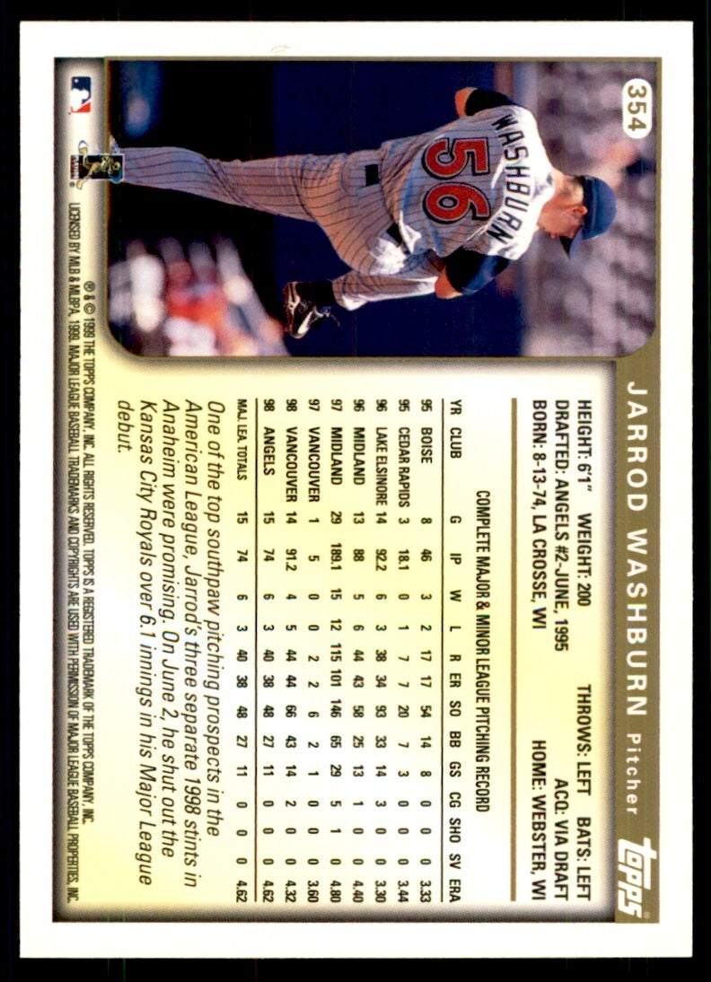 1999 Topps Baseball Card Jarrod Washburn Anaheim Angels #354