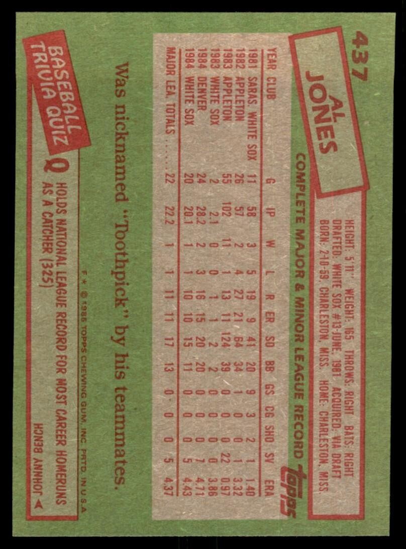 1985 Topps Al Jones Rookie p Chicago White Sox #437