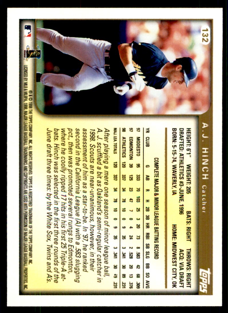 1999 Topps Baseball Card A.J. Hinch Oakland Athletics #132