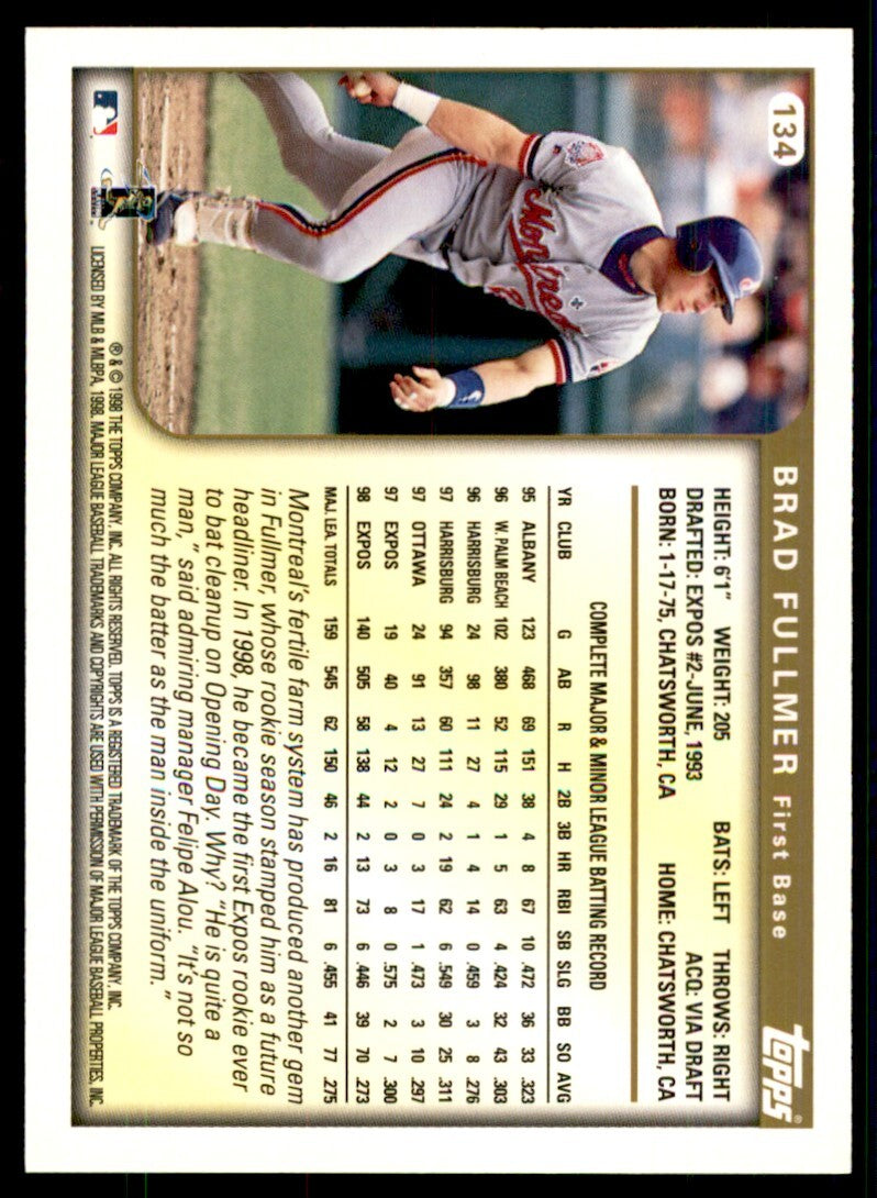 1999 Topps Baseball Card Brad Fullmer Montreal Expos #134