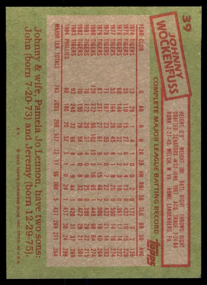 1985 Topps Johnny Wockenfuss .. Philadelphia Phillies #39
