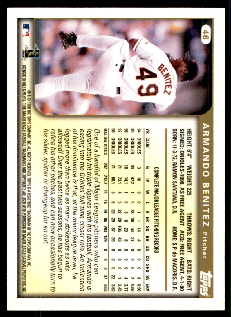 1999 Topps Baseball Card Armando Benitez Baltimore Orioles #46