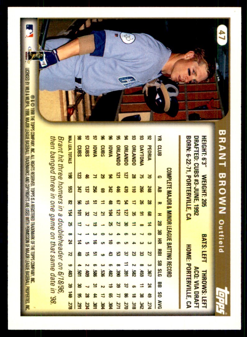 1999 Topps Baseball Card Brant Brown Chicago Cubs #47