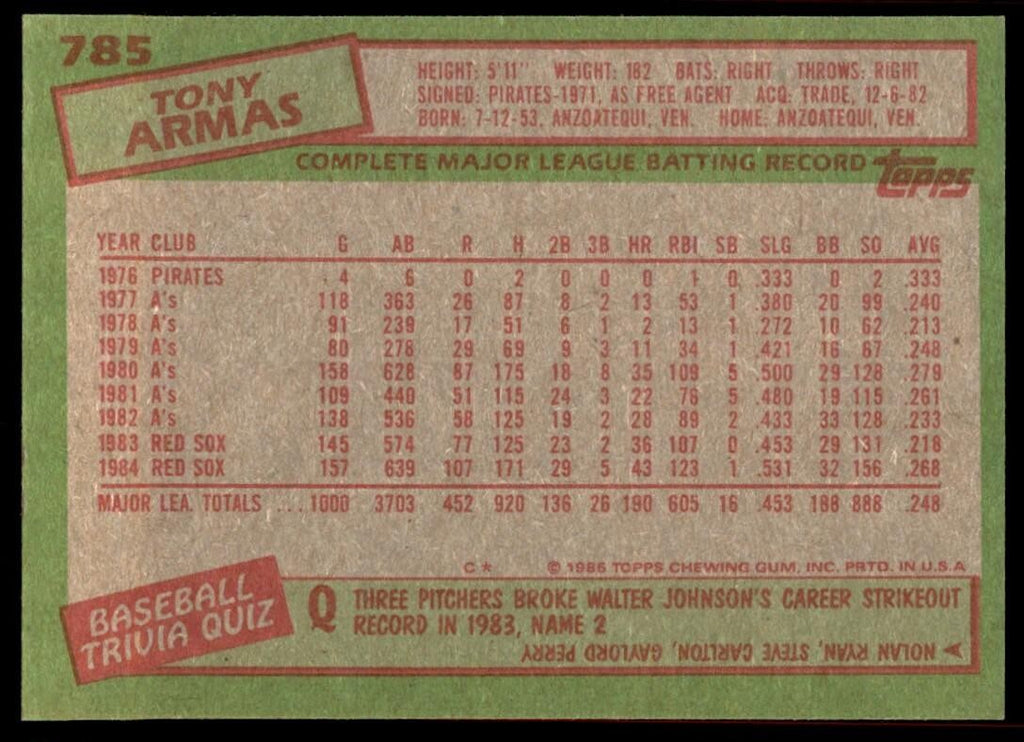 1985 Topps Tony Armas Boston Red Sox #785