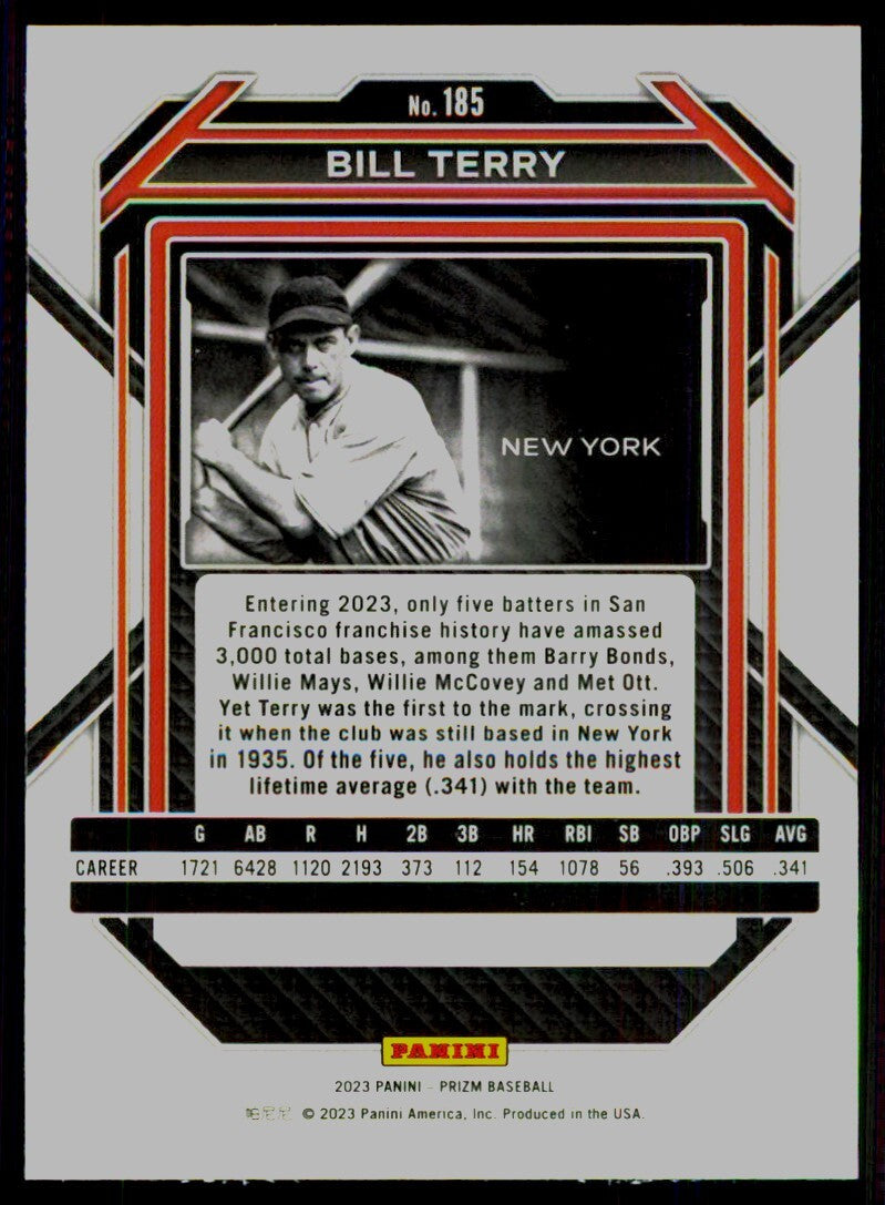 2023 Panini Prizm Baseball Card Bill Terry #185