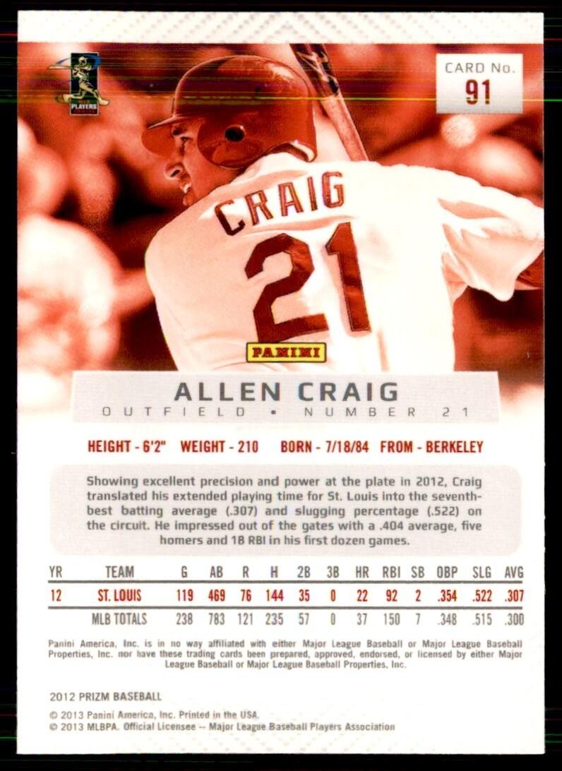 2013 Panini Prizm Allen Craig St. Louis Cardinals #91