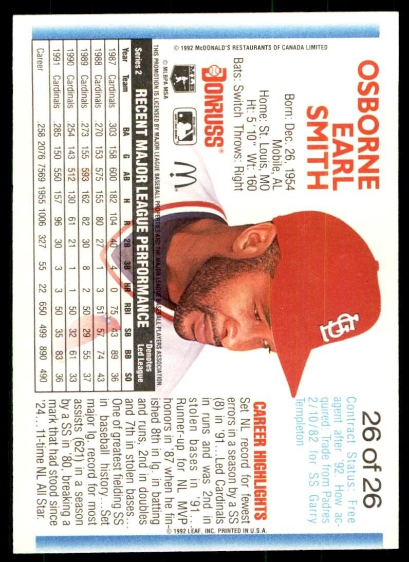 1992 Donruss MVP Ozzie Smith Baseball Cards #26