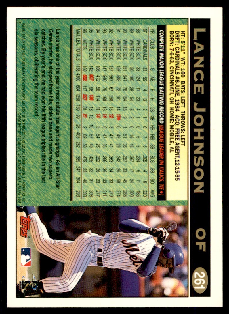 1997 Topps Lance Johnson Baseball Card New York Mets #261