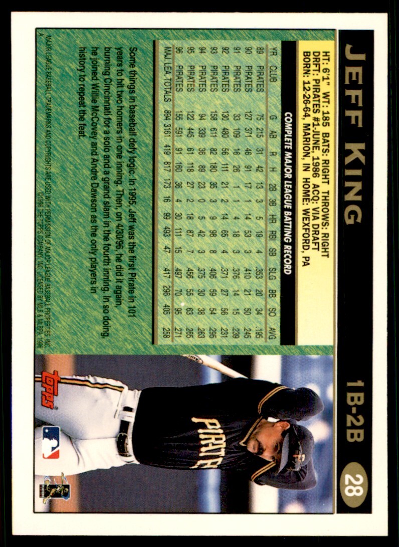 1997 Topps Baseball Card Jeff King Pittsburgh Pirates #28