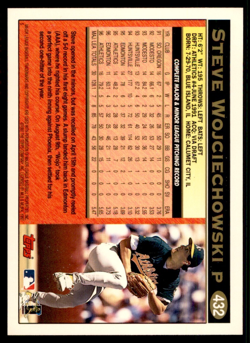 1997 Topps Baseball Card Steve Wojciechowski Oakland Athletics #432