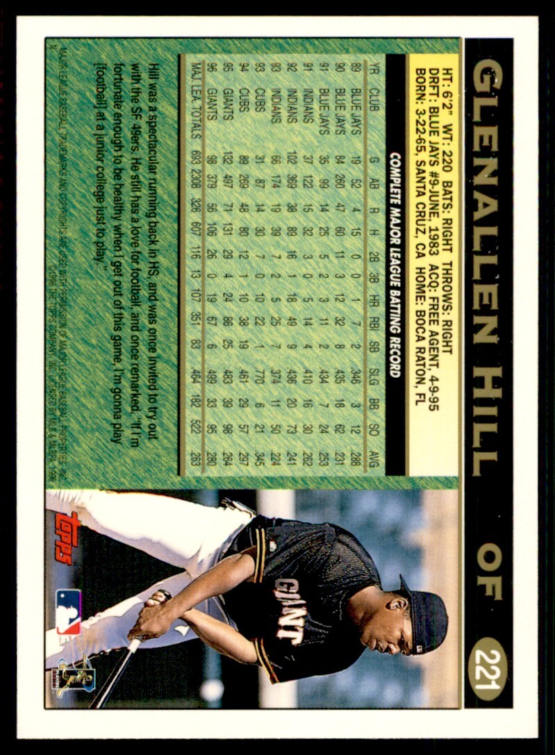 1997 Topps Baseball Card Glenallen Hill San Francisco Giants #221