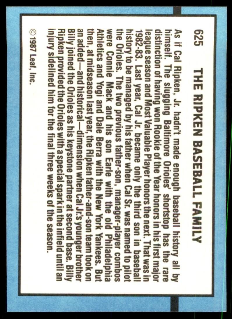 1988 Donruss. Ripken Baseball Family (Billy Ripken/Cal Ripken Sr./Cal Ripken