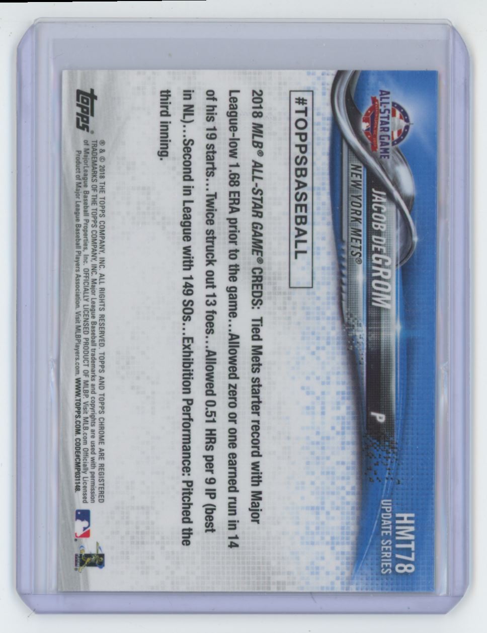 2018 Topps Chrome Jacob deGrom Baseball Card New York Mets #HMT78
