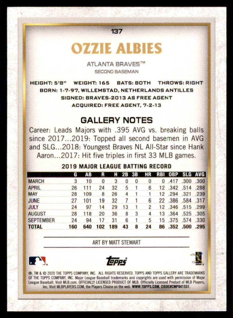 2020 Topps Gallery Ozzie Albies Baseball Card Atlanta Braves #137