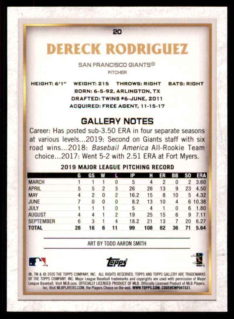 2020 Topps Gallery Dereck Rodriguez Baseball Card #20