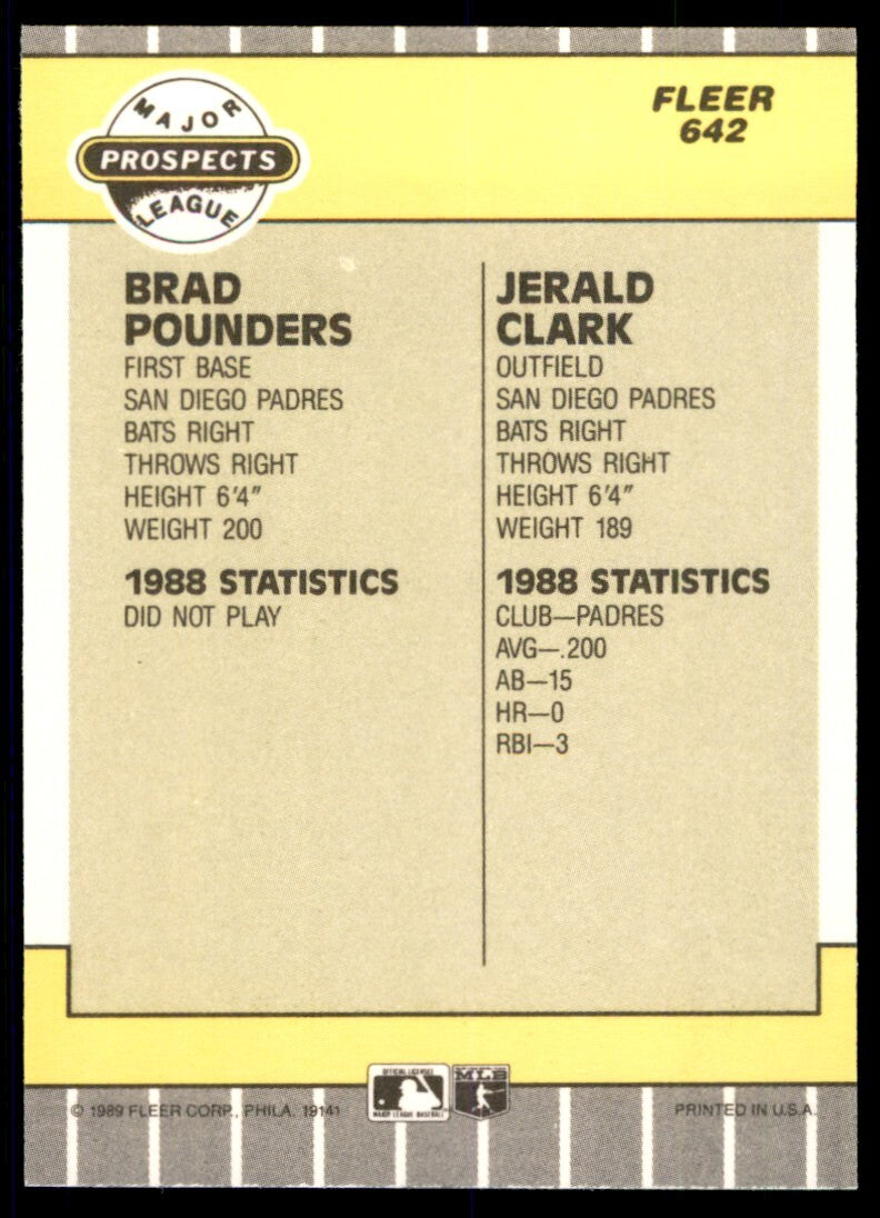 1989 Fleer Brad Pounders/Jerald Clark Rookie San Diego Padres #642