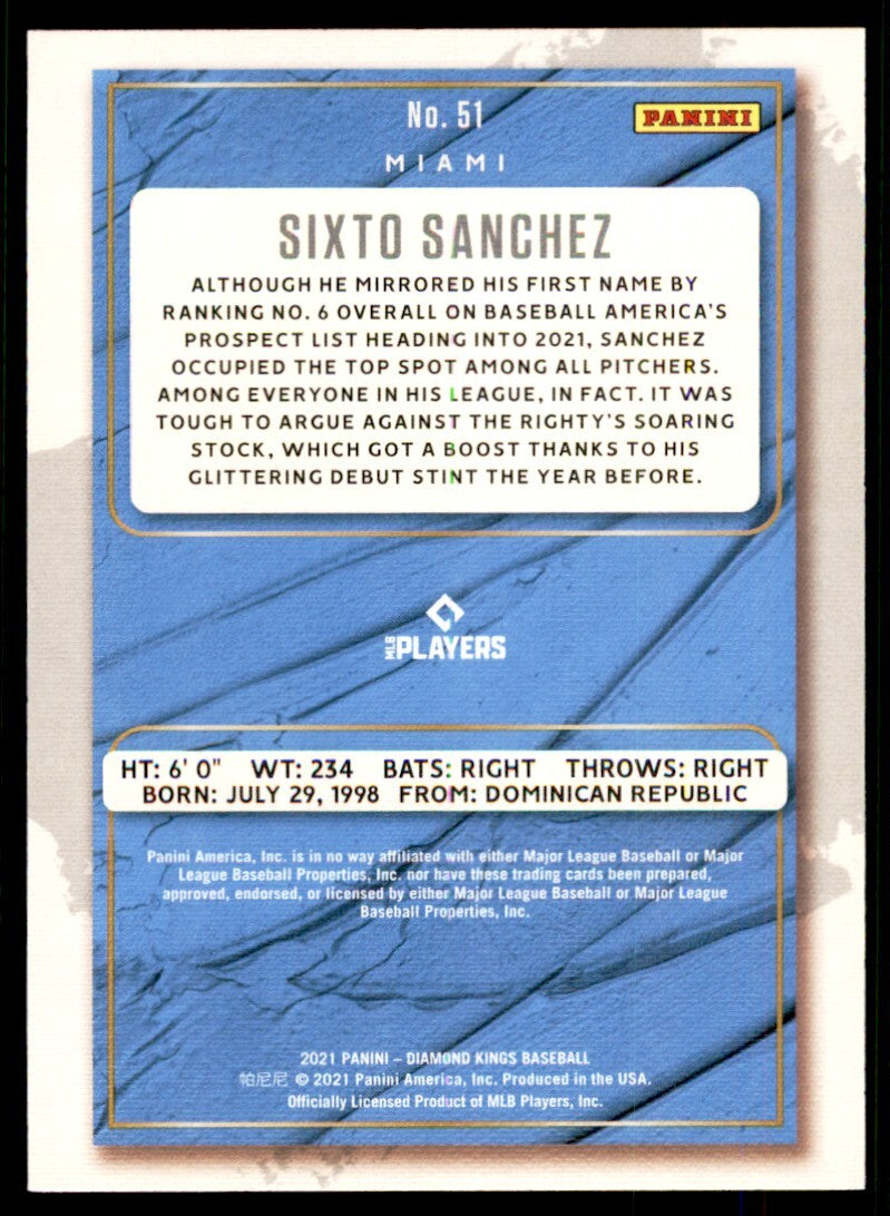 2021 Panini Diamond Kings Sixto Sanchez Rookie Miami Marlins #51