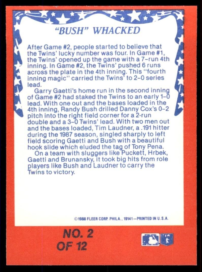 1988 Fleer The Cardinals Bush Whacked Minnesota Twins #2