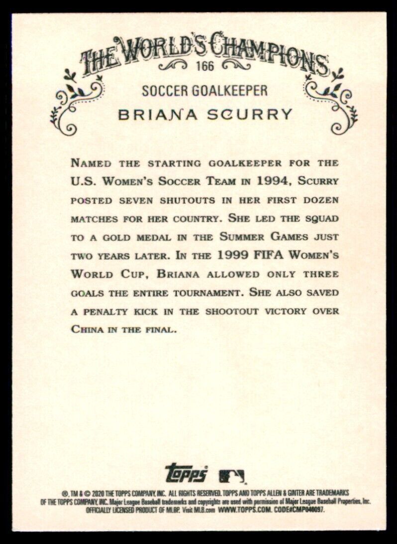 2020 Topps Allen & Ginter Briana Scurry Baseball Card USA #166