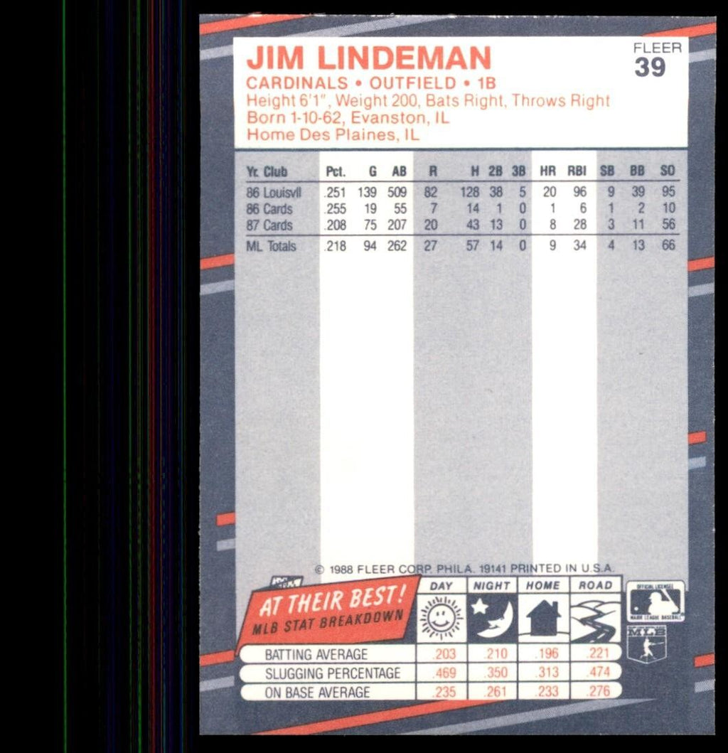 1988 Fleer Jim Lindeman St. Louis Cardinals #39