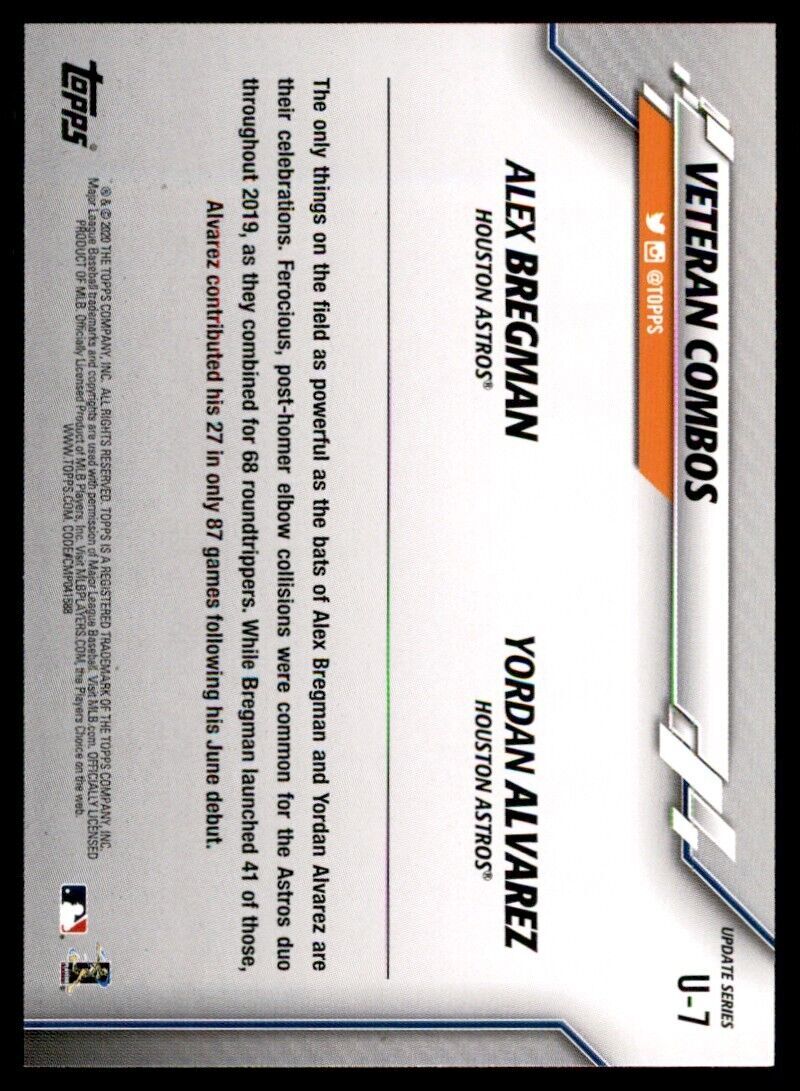 2020 Topps Baseball Card Alex Bregman/Yordan Alvarez A #U-7