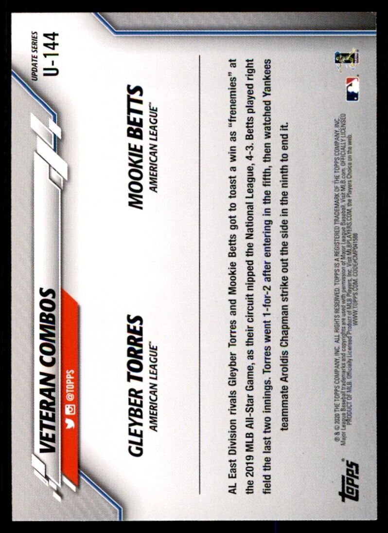 2020 Topps Baseball Card Mookie Betts/Gleyber Torres #U-144