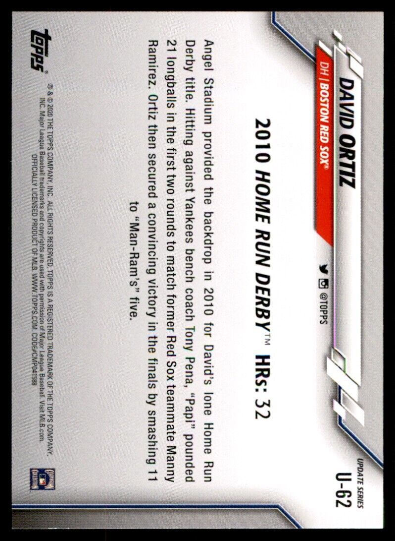 2020 Topps Baseball Card David Ortiz B Boston Red Sox #U-62